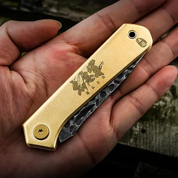 Нож Xiaomi HX Outdoors Brass Folding Knife Damascus Grained Steel Gold (6926912665165) - ITMag